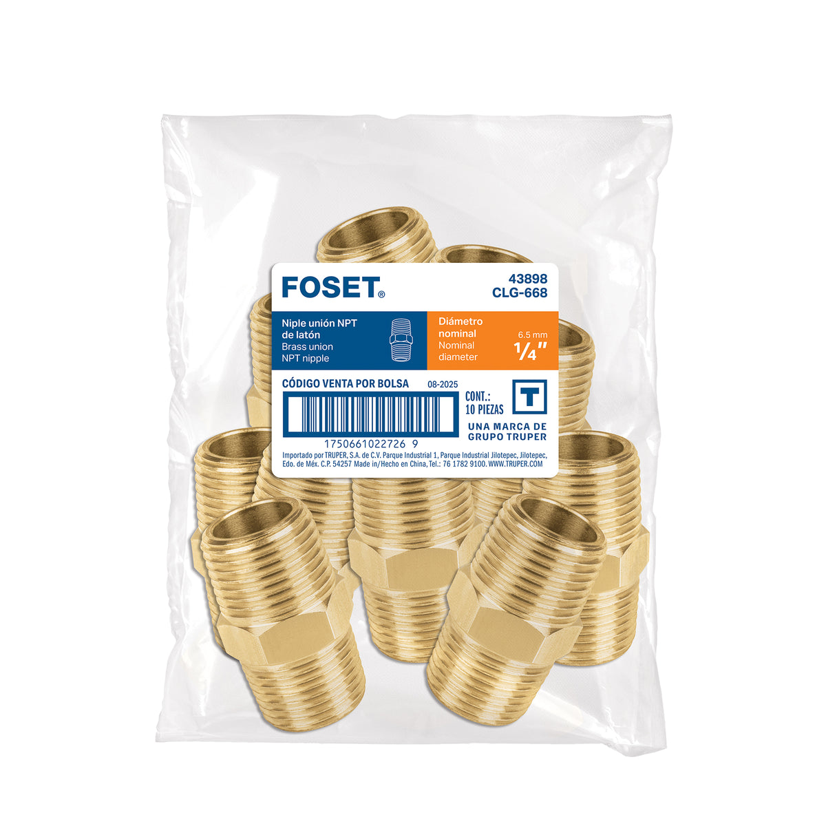 Conector Gas Foset CLG-668 Latón Rosca Macho | LP y Natural