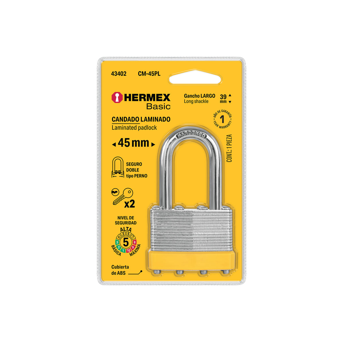 Candado Hermex CM-45PL, 45 mm, Alta Seguridad