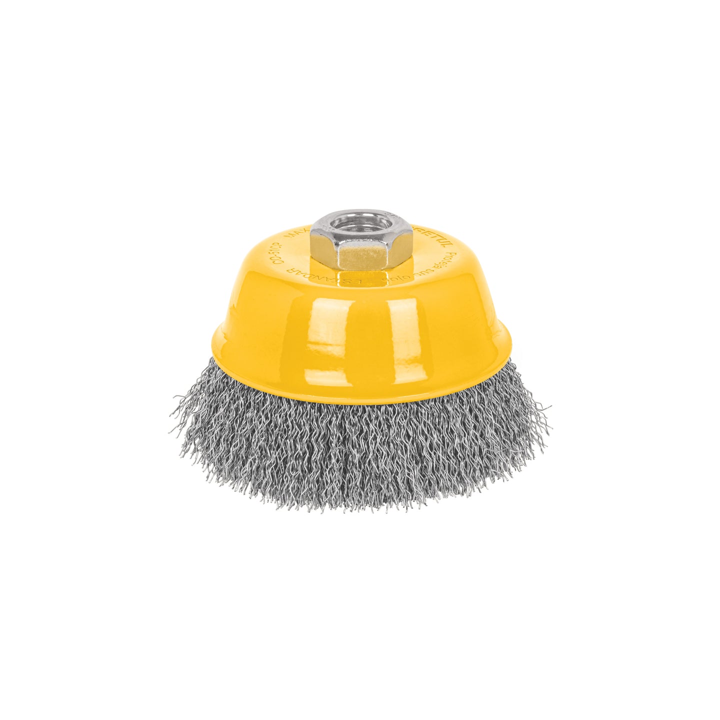 CO-510P Carda copa 4" alambre ondulado fino, eje 5/8"-11, Pretul