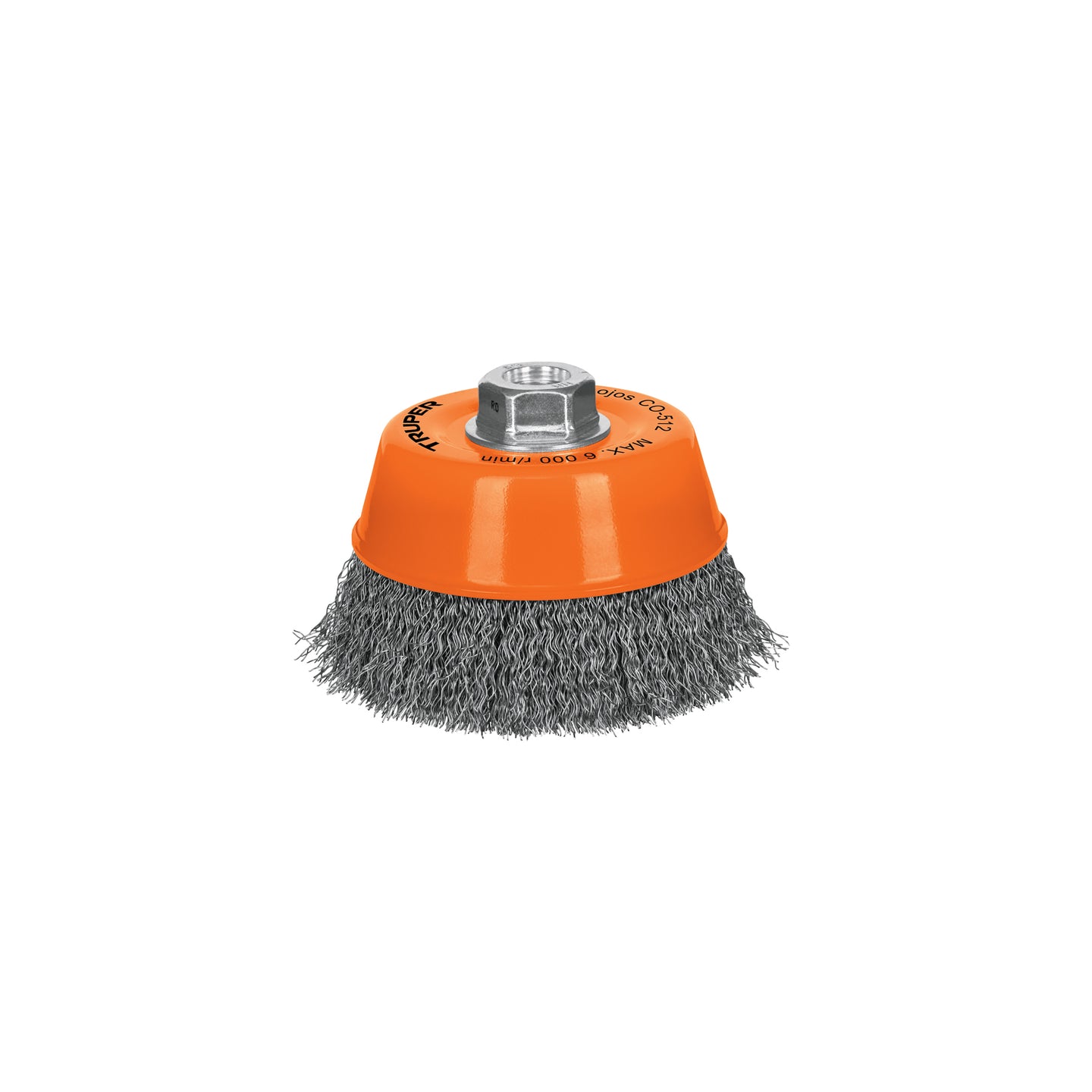 CO-512 Carda copa 5" alambre ondulado fino, eje 5/8"-11, Truper