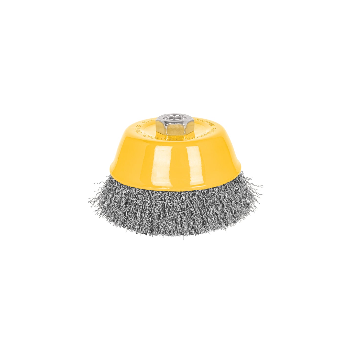 CO-512P Carda copa 5" alambre ondulado fino, eje 5/8"-11, PRETUL