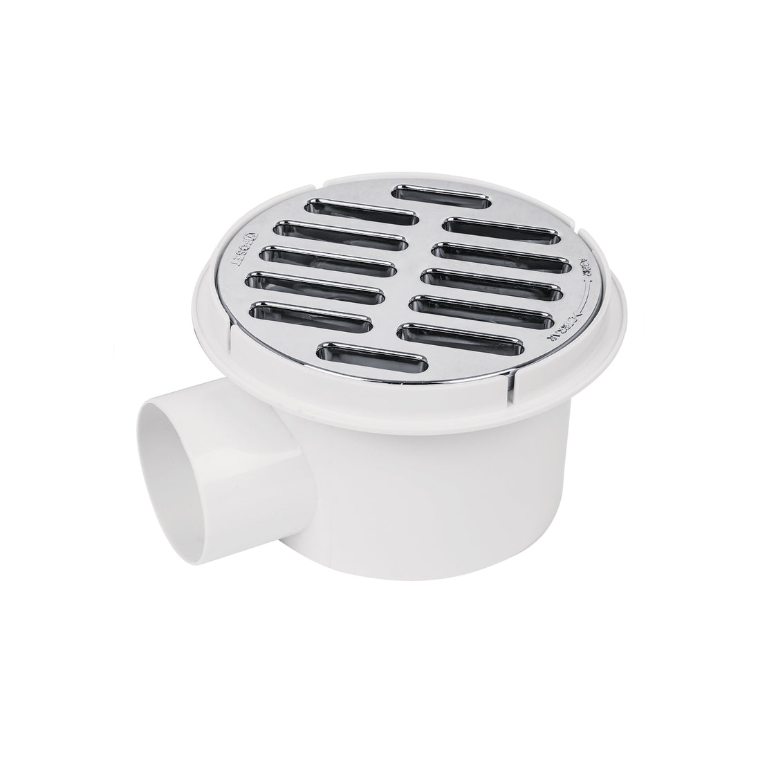COL-61 Coladera 5" salida lateral, ABS, rejilla cromada 1/4 vuelta