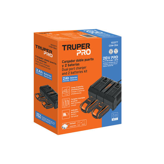 Cargador Dual Truper COM-CBA, 2 Baterías 2Ah, 20V