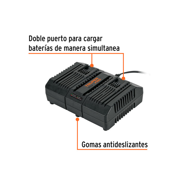 Cargador Dual Truper COM-CBA, 2 Baterías 2Ah, 20V