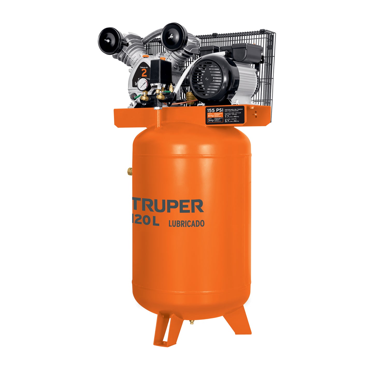 COMP-120LV Compresor lubricado, de banda, 120L, 4HP, vert, 220V, TRUPER