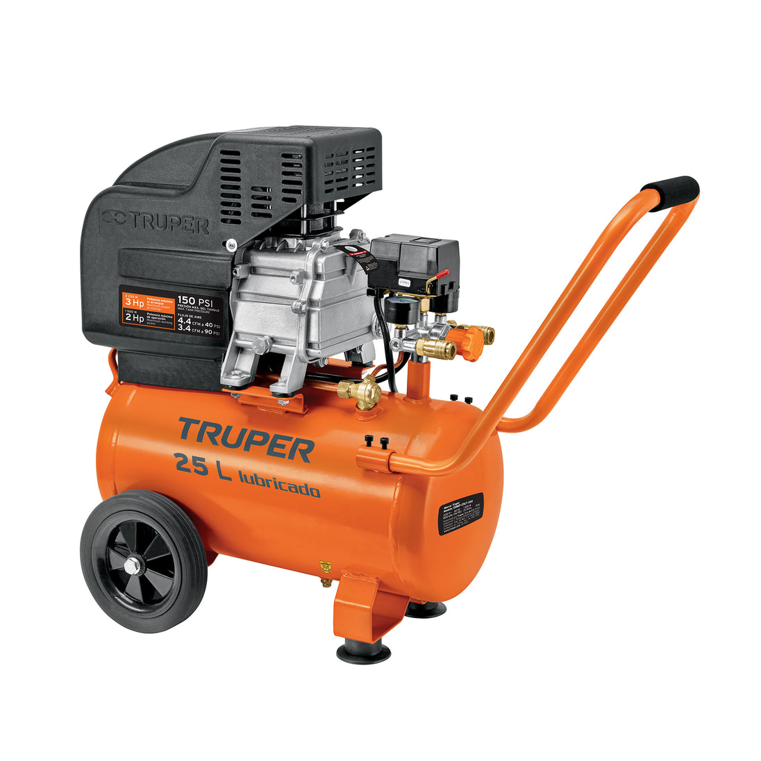 COMP-25LT Compresor lubricado, 25L, 3HP, horizontal, 127V, TRUPER
