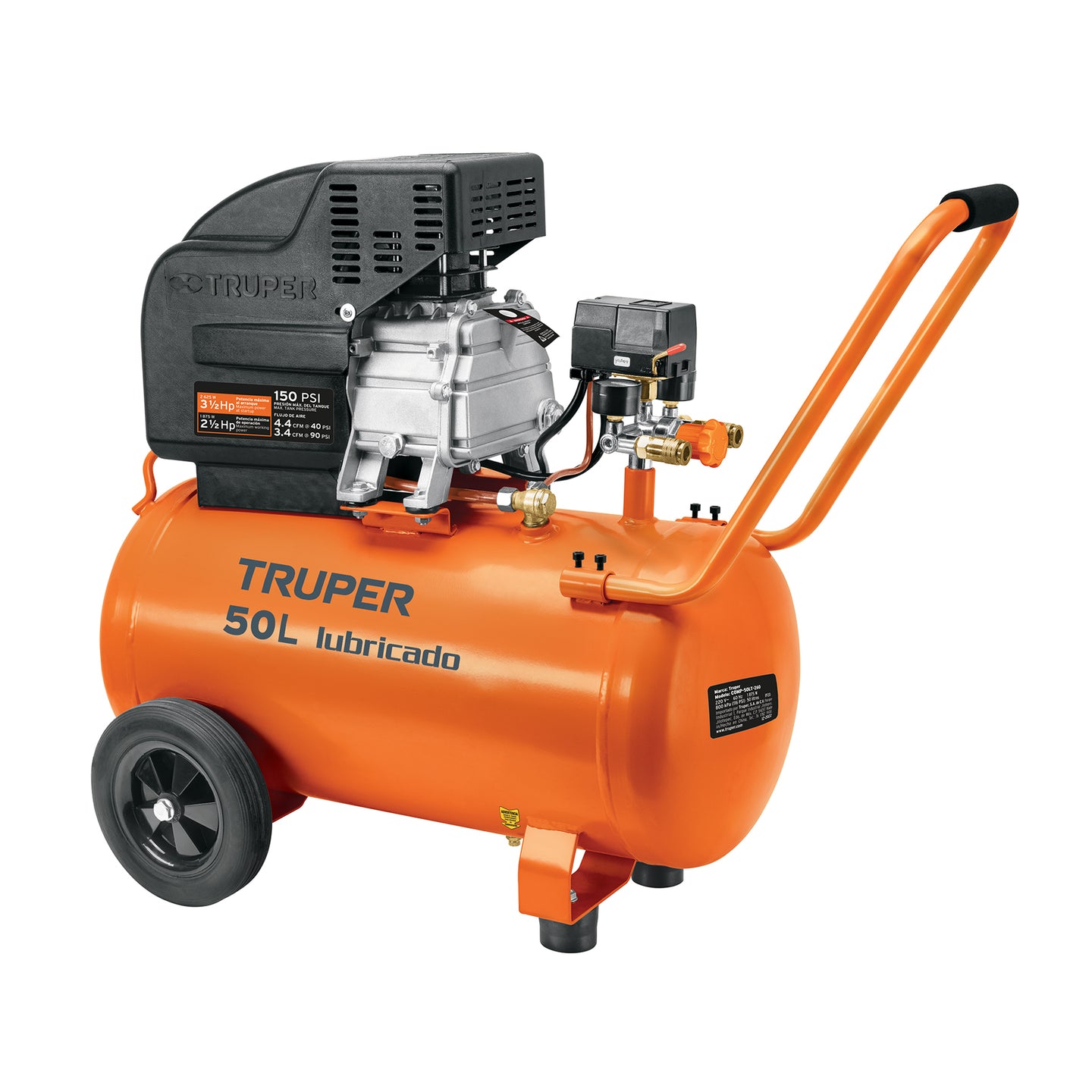 COMP-50LT Compresor lubricado, 50L, 3-1/2HP, horizontal, 127V, TRUPER