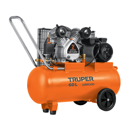 COMP-60LB Compresor lubricado, de banda, 60L, hor, 4HP, 127V, TRUPER