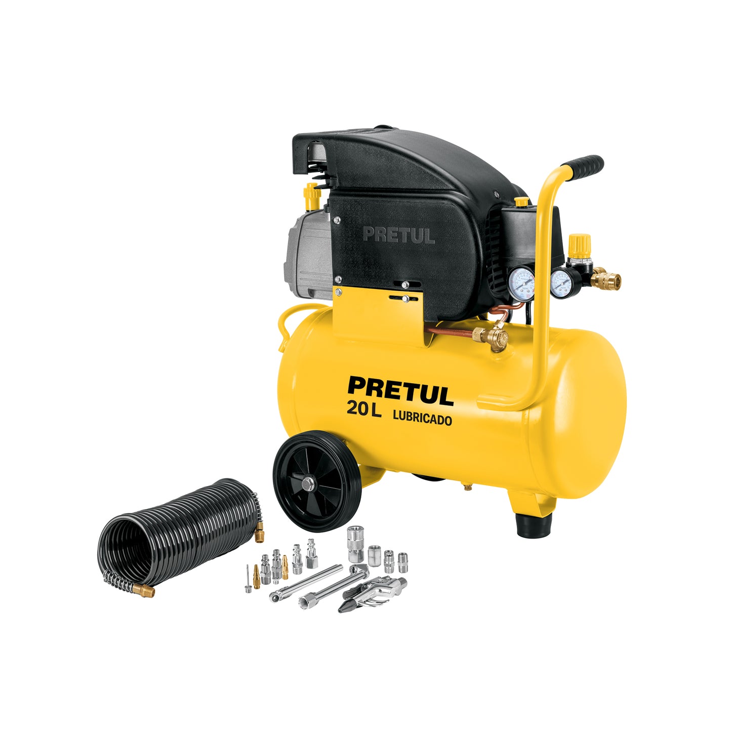 COMP-KIT20P2 Kit Compresor lub, 20L, manguera y accesorios, 127V, PRETUL