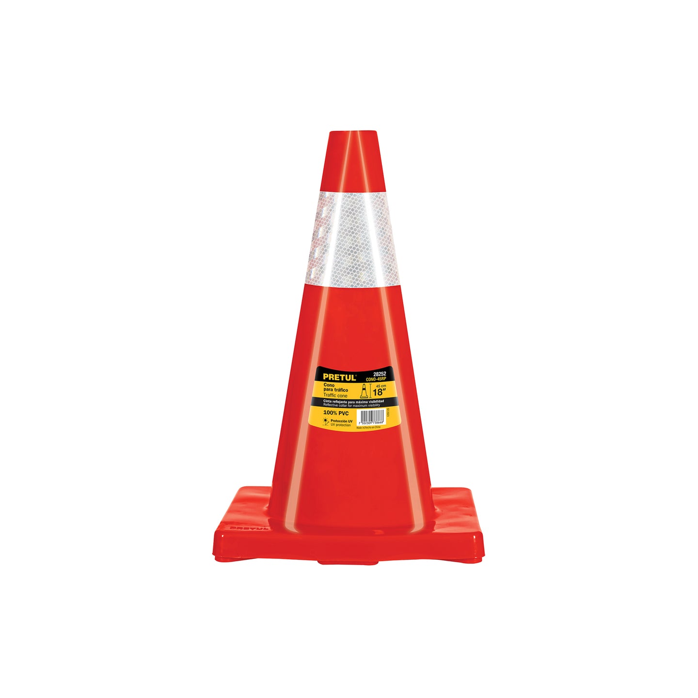 CONO-45RP Cono de precaución de 45 cm de PVC con reflejante, PRETUL