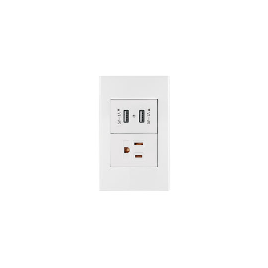 COUSB-EB Placa armada 1contacto, 2puertos USB, 1.5mod,Española,blanco