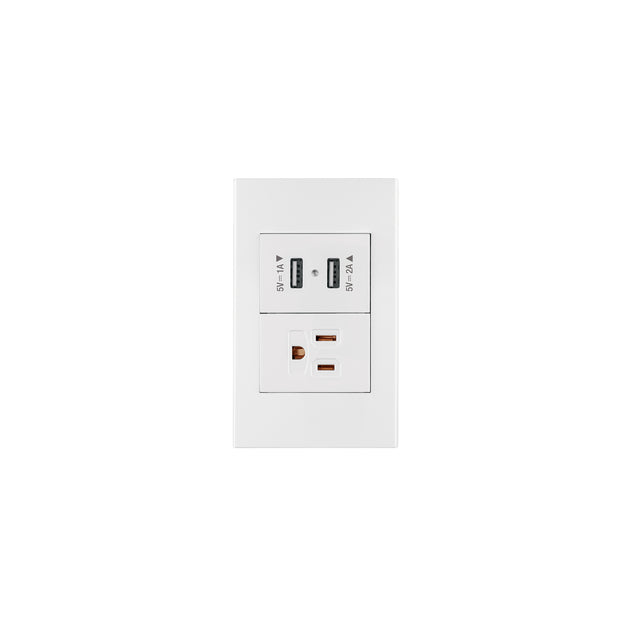COUSB-EB Placa armada 1contacto, 2puertos USB, 1.5mod,Española,blanco