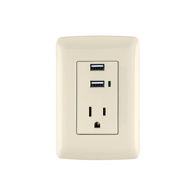 COUSB-I Contacto aterrizado + 2 puertos USB, marfil, línea Italiana