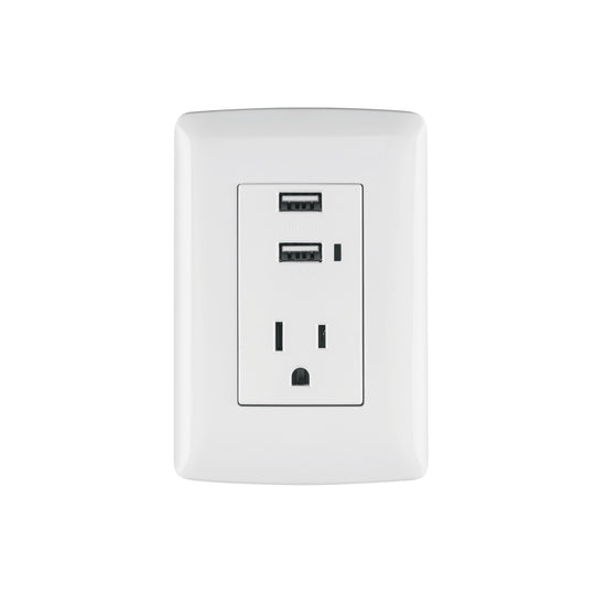 COUSB-IB Contacto aterrizado + 2 puertos USB, blanco, línea Italiana