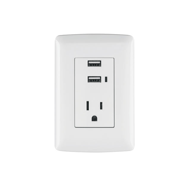 COUSB-IB Contacto aterrizado + 2 puertos USB, blanco, línea Italiana