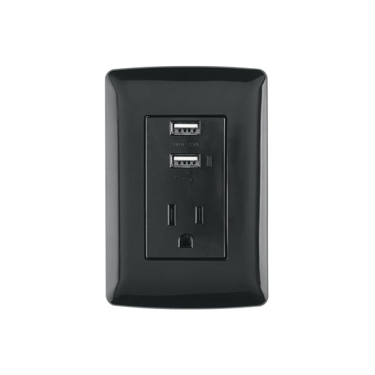 COUSB-IN Contacto aterrizado + 2 puertos USB, negro, línea Italiana