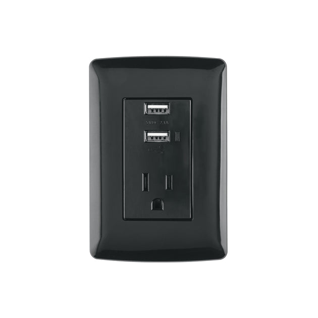 COUSB-IN Contacto aterrizado + 2 puertos USB, negro, línea Italiana