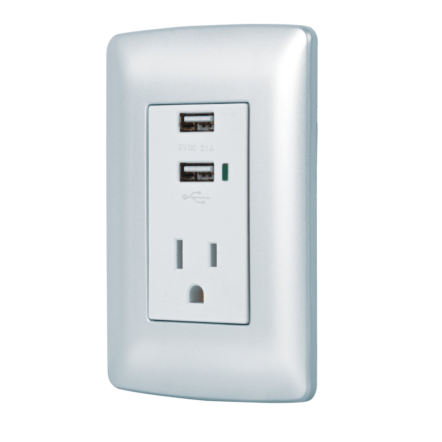 COUSB-IP Contacto aterrizado + 2 puertos USB, plata, línea Italiana