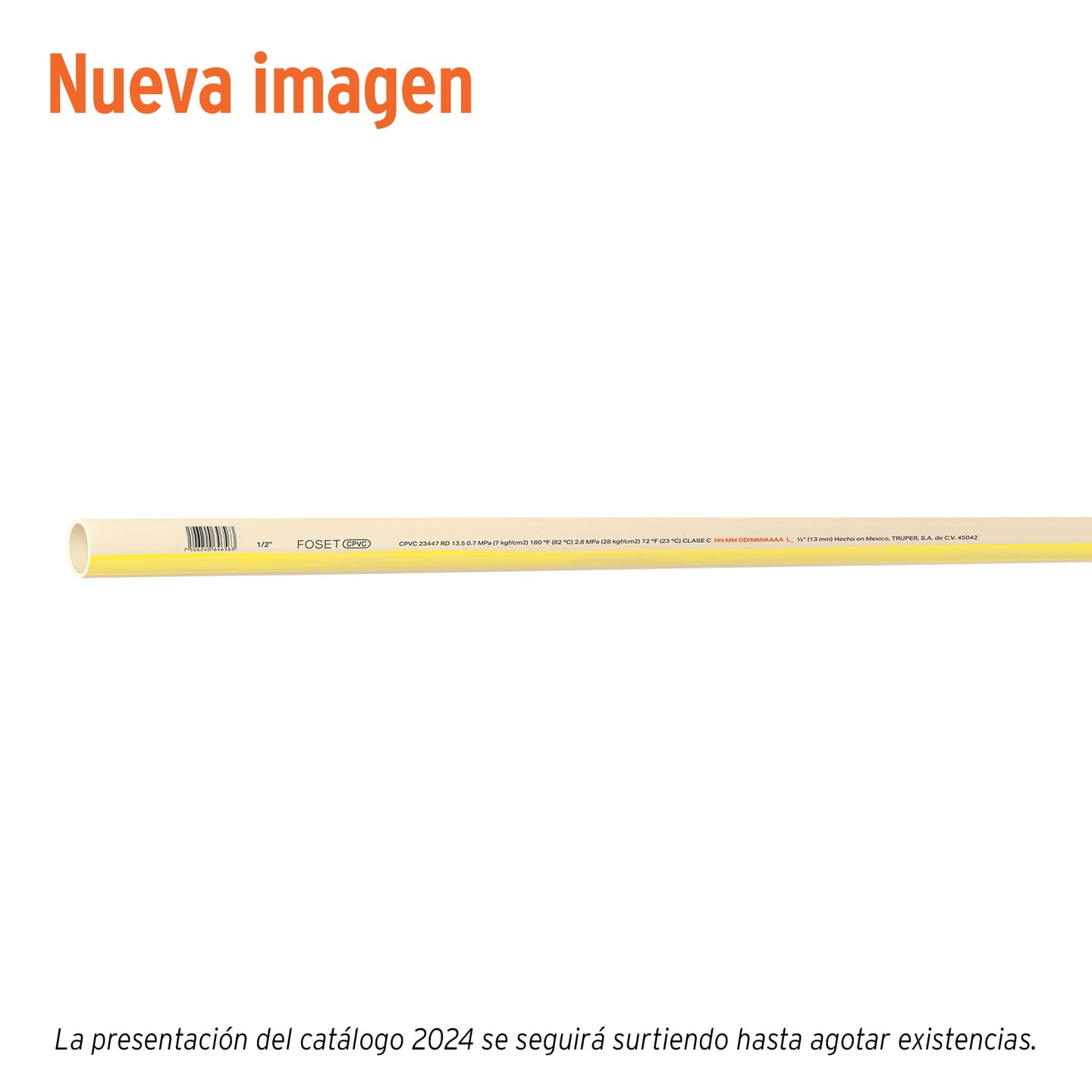 CPVC-001 Tubo de 1/2" CPVC hidráulico RD 13.5, 3m, 0.3kg, FOSET