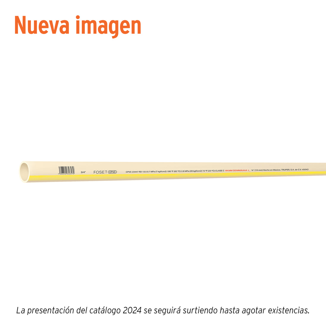 CPVC-002 Tubo de 3/4" CPVC hidráulico RD 13.5, 3m, 0.5kg, FOSET