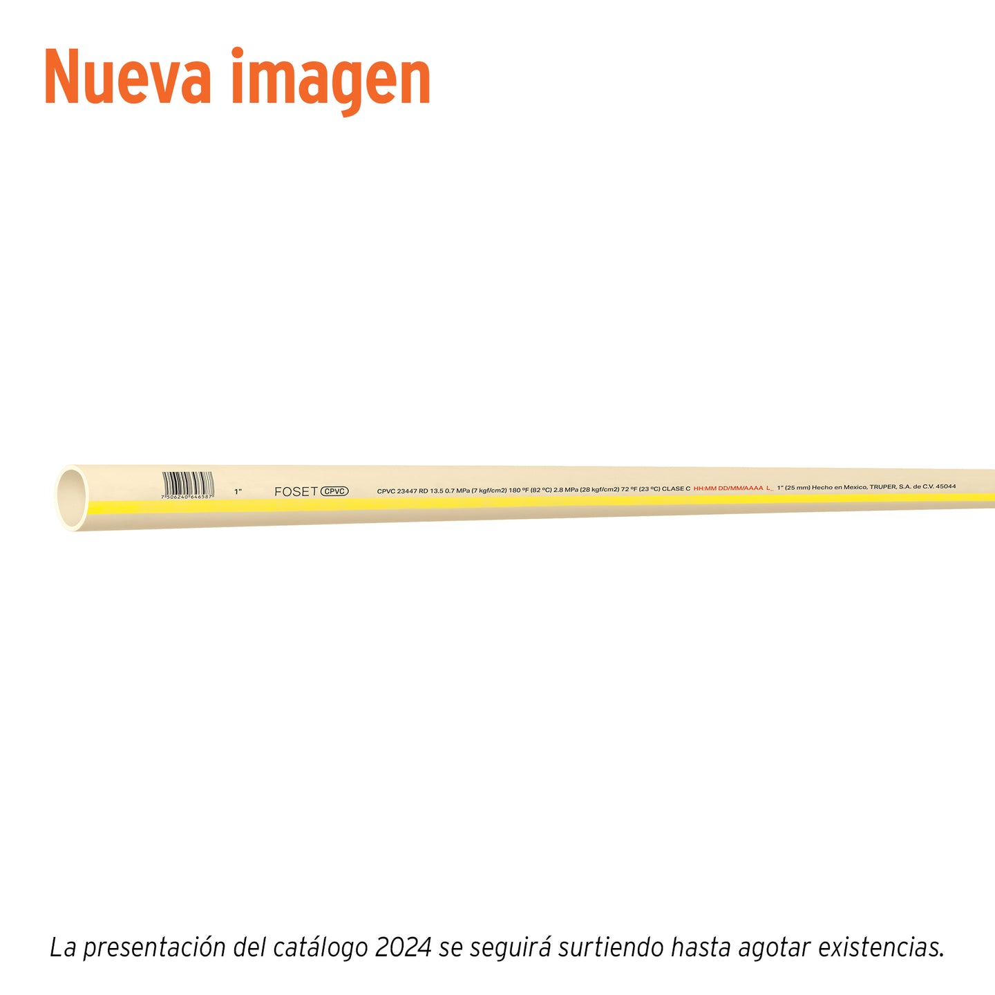 CPVC-003 Tubo de 1" CPVC hidráulico RD 13.5, 1", 3m, 0.8kg, FOSET
