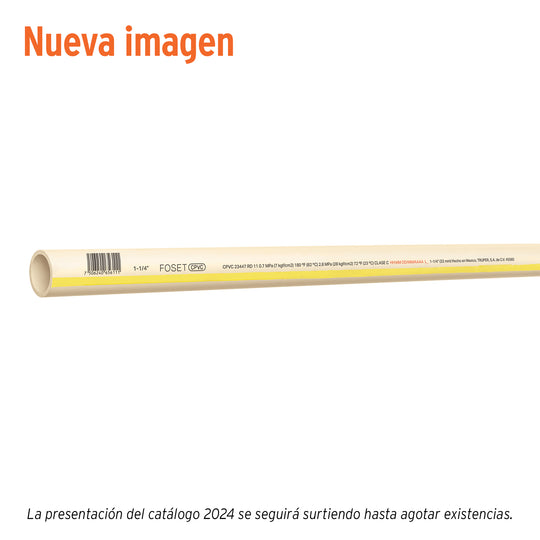 CPVC-004 Tubo de 1-1/4" CPVC hidráulico RD 11, 3m, 1.5kg, FOSET
