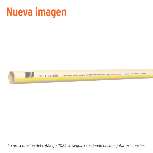CPVC-004 Tubo de 1-1/4" CPVC hidráulico RD 11, 3m, 1.5kg, FOSET