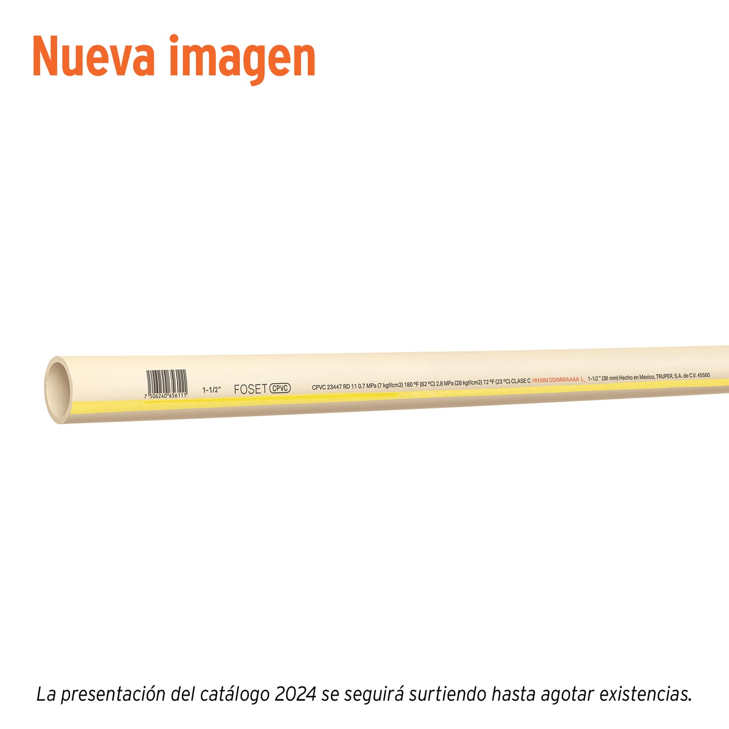 CPVC-005 Tubo de 1-1/2" CPVC hidráulico RD 11, 3m, 2.1kg, FOSET