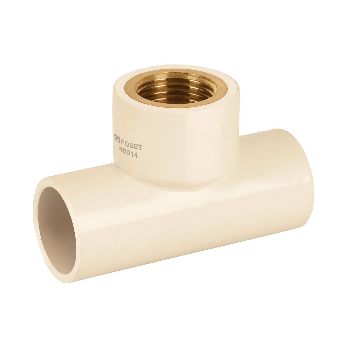 CPVC-701 Tee de CPVC 1/2" rosca central hembra inserto latón, FOSET