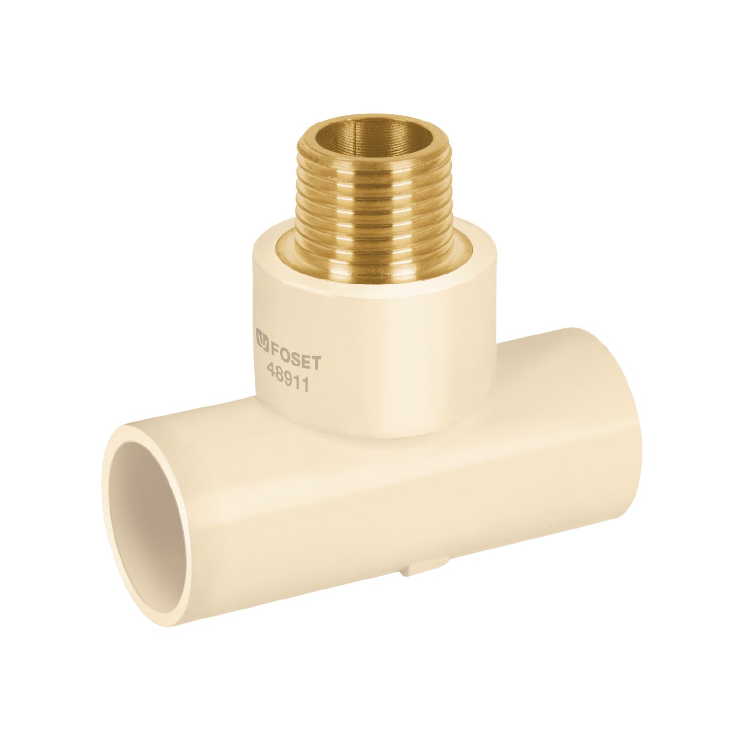 CPVC-711 Tee de CPVC 1/2" rosca central macho inserto latón, FOSET