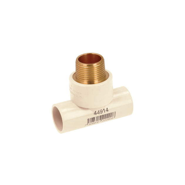CPVC-714 Tee de CPVC 3/4" rosca central macho inserto latón, FOSET