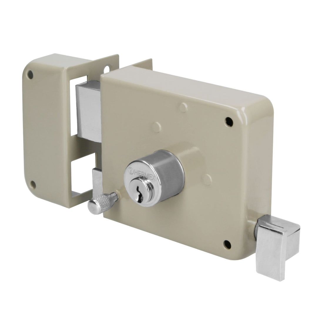 CS-75IP Cerradura sobreponer izq instala-fácil, caja, HERMEX BASIC