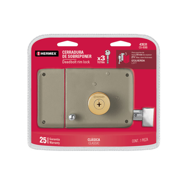 CS-80IB Cerradura sobreponer izquierda clásica, llave tetra, blíster