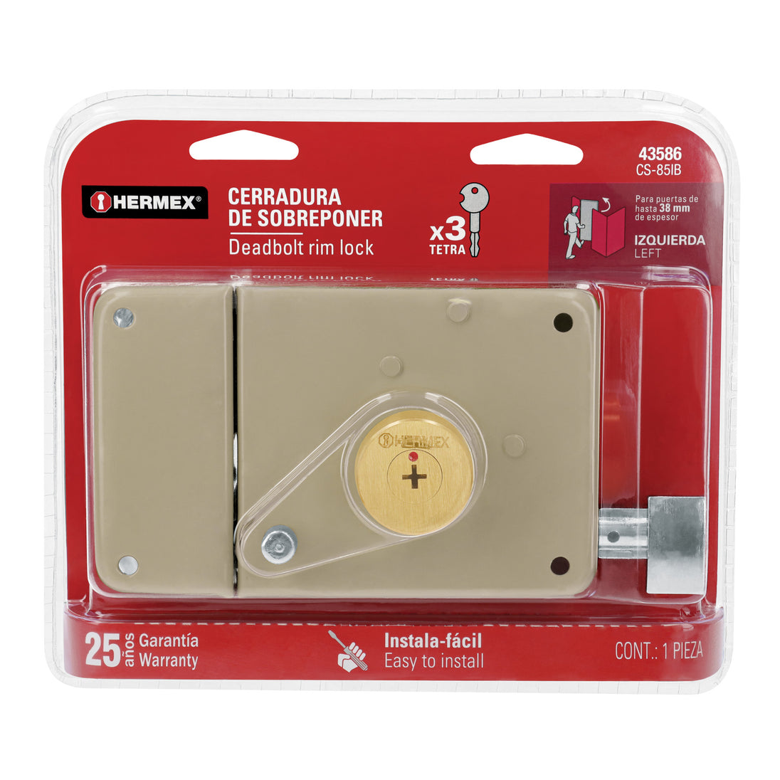 CS-85IB Cerradura sobreponer izq instala-fácil, llave tetra, blíster