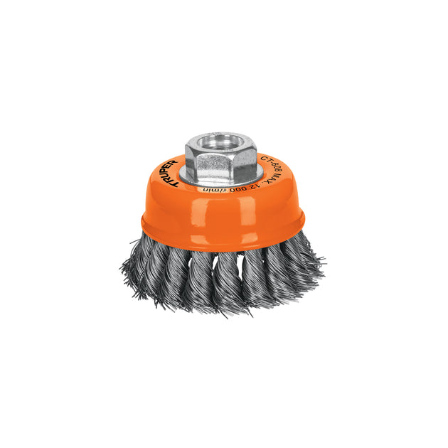 CT-608 Carda copa 3" alambre trenzado fino, eje 5/8"-11, Truper