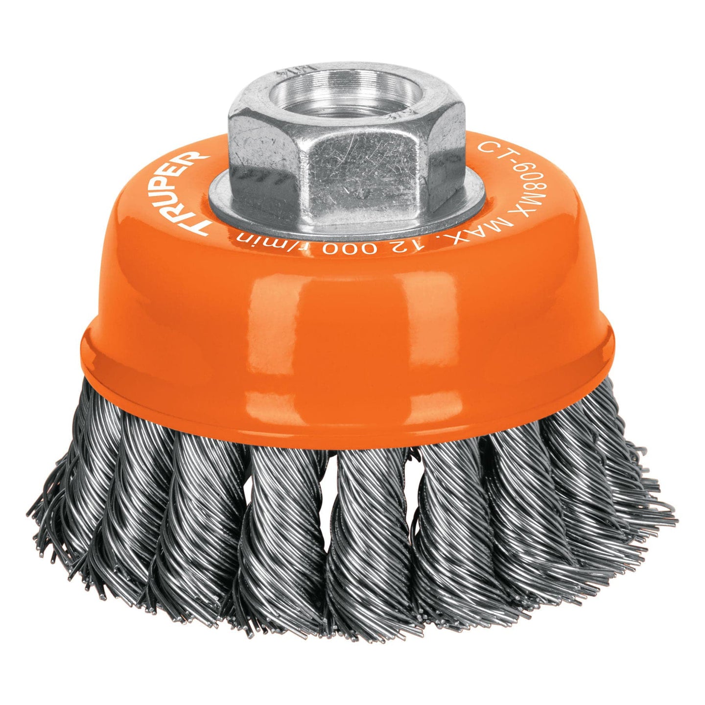 CT-608MX Carda copa 3" alambre trenzado grueso, eje M14, Truper