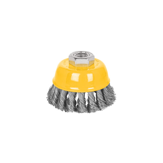 CT-608P Carda copa 3" alambre trenzado fino, eje 5/8"-11, Pretul