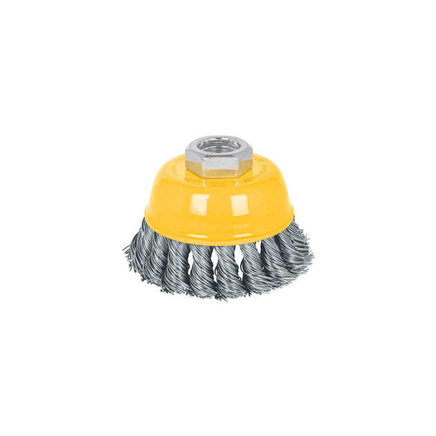 CT-608XP Carda copa 3" alambre trenzado grueso, eje 5/8"-11, Pretul
