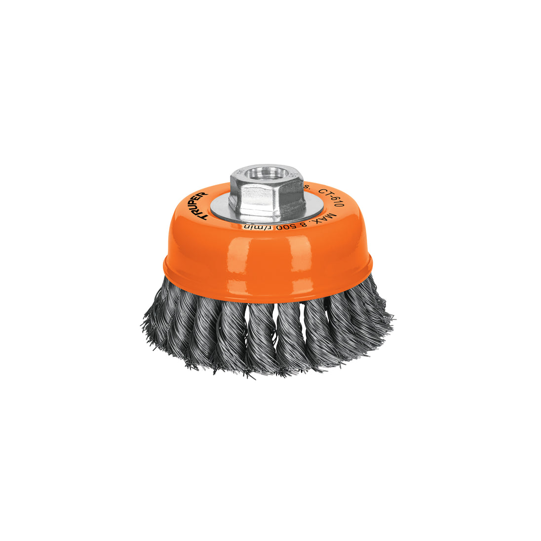 CT-610 Carda copa 4" alambre trenzado fino, eje 5/8"-11, Truper