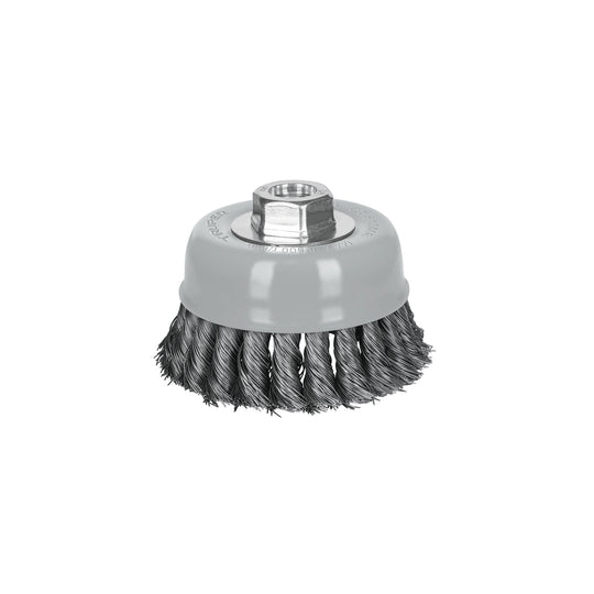 CT-610MR Carda copa 4" alambre trenzado fino, Multi-rosca, Truper