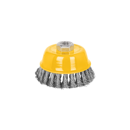CT-610P Carda copa 4" alambre trenzado fino, eje 5/8"-11, Pretul
