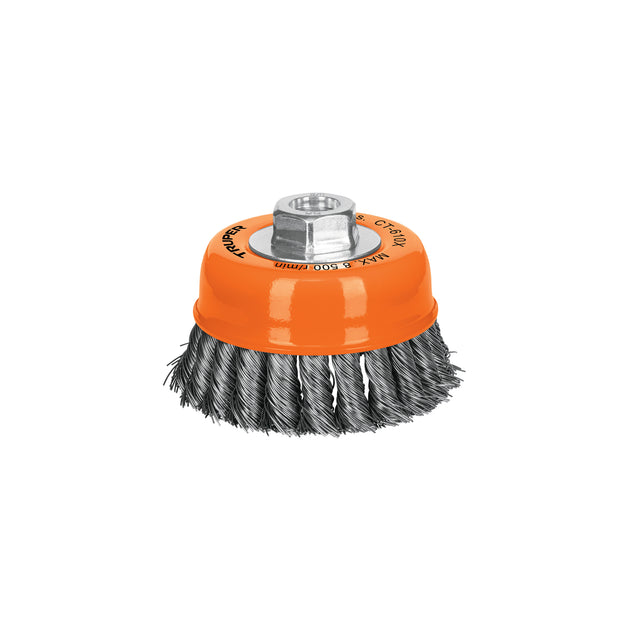 CT-610X Carda copa 4" alambre trenzado grueso, eje 5/8"-11, Truper