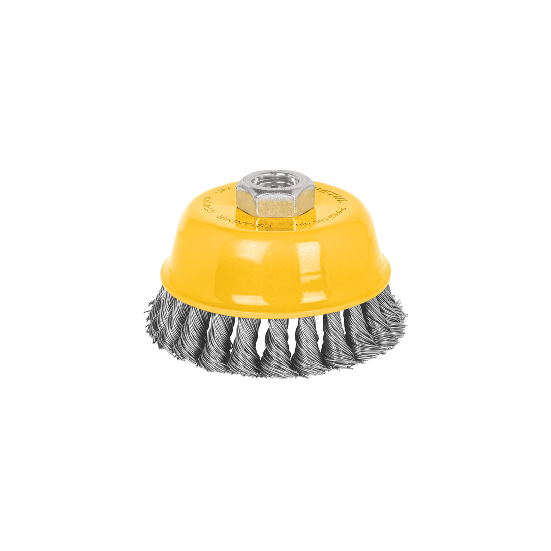 CT-610XP Carda copa 4" alambre trenzado grueso, eje 5/8"-11, Pretul