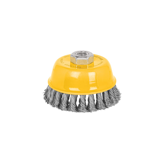CT-610XP Carda copa 4" alambre trenzado grueso, eje 5/8"-11, Pretul