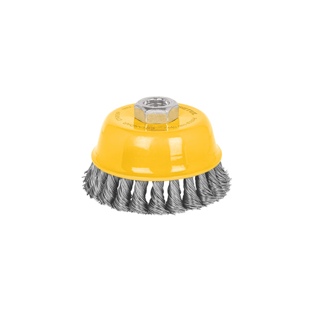 CT-610XP Carda copa 4" alambre trenzado grueso, eje 5/8"-11, Pretul
