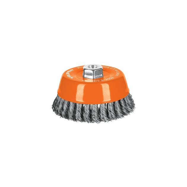 CT-612MX Carda copa 5" alambre trenzado grueso, eje M14, Truper