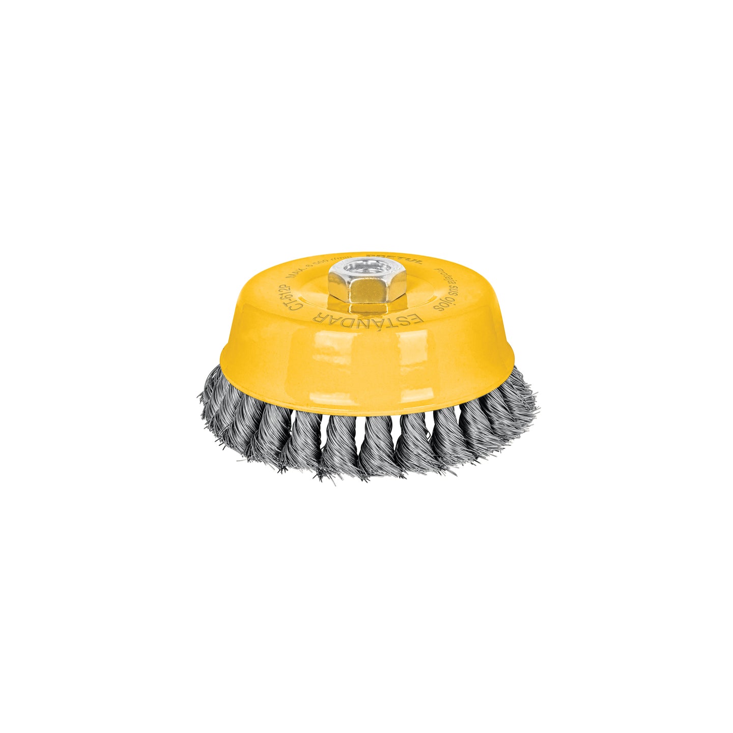 CT-612P Carda copa 5" alambre trenzado fino, eje 5/8"-11, PRETUL