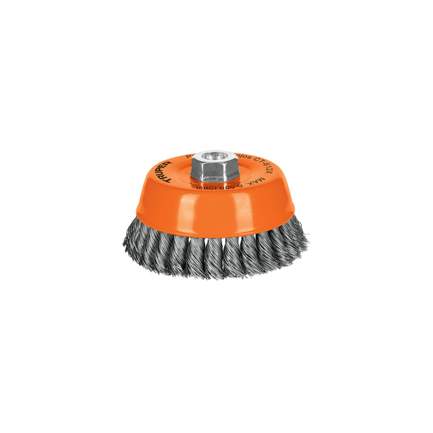 CT-612X Carda copa 5" alambre trenzado grueso, eje 5/8"-11, Truper