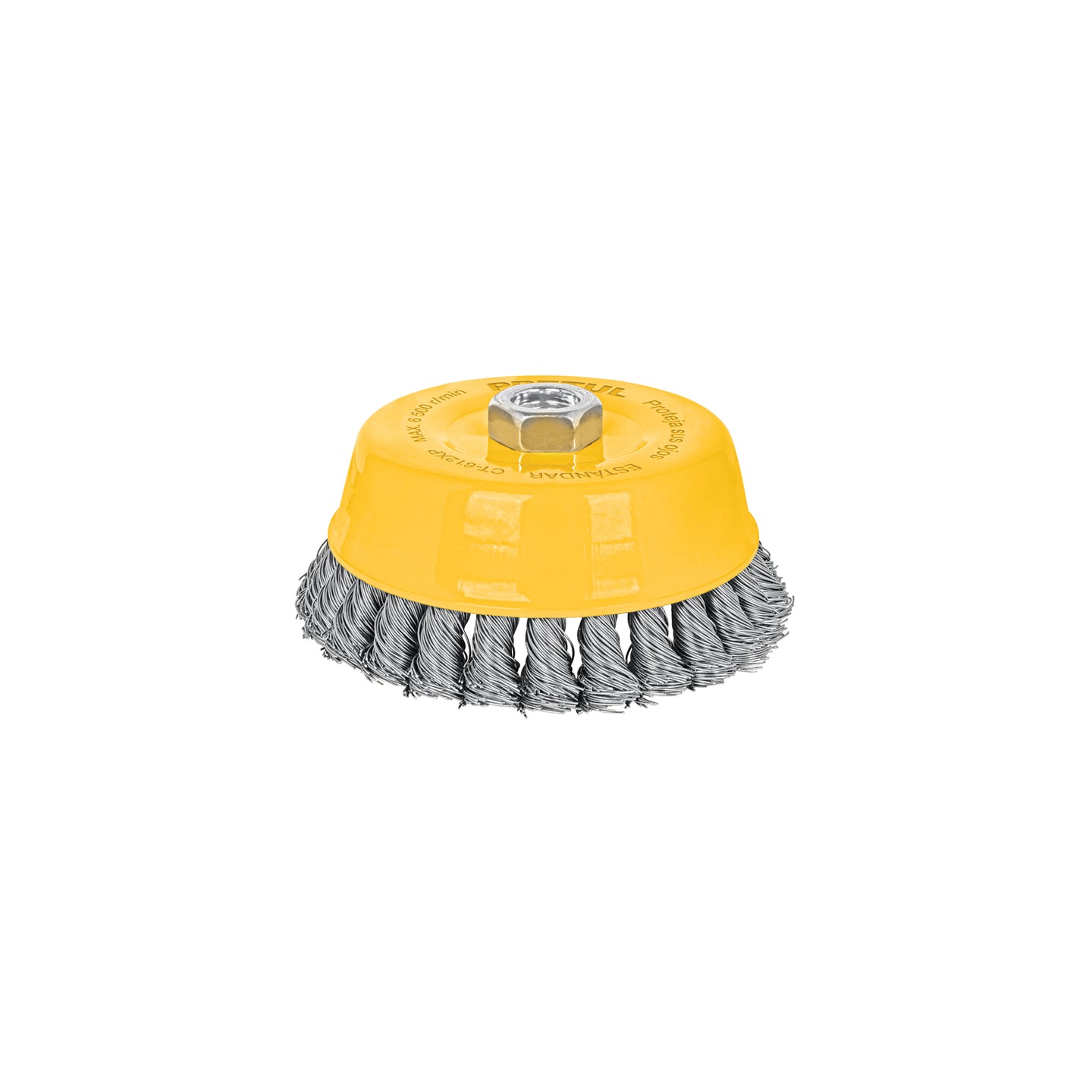 CT-612XP Carda copa 5" alambre trenzado grueso, eje 5/8"-11, PRETUL