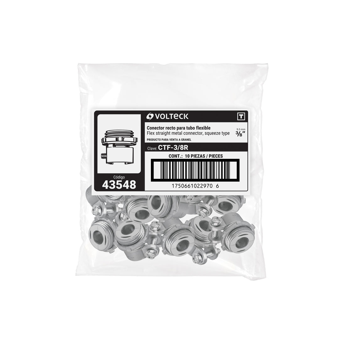 Conector Tubo Flexible 3/8" Volteck CTF-3/8R Metal NPSH